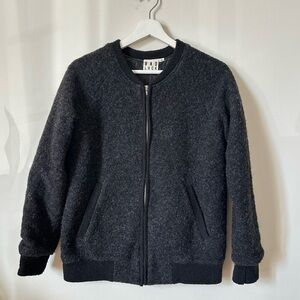 Bad Luck New York Dark Grey Wool Blend Fleece Bomber Jacket Size S